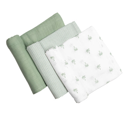 Organic Muslin Swaddles (Set of 3) – Palm (0-6 Months)
