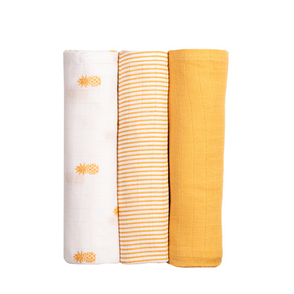 Organic Muslin Swaddles (Set of 3) – Pineapple (0-6 Months)