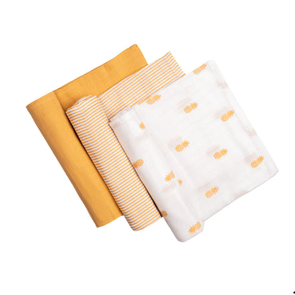 Organic Muslin Swaddles (Set of 3) – Pineapple (0-6 Months)