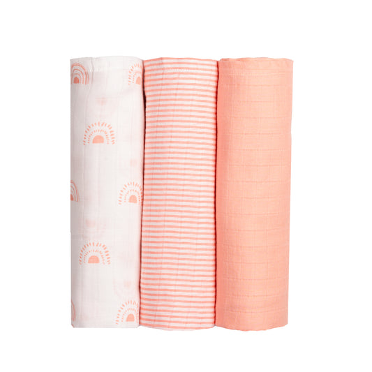 Organic Muslin Swaddles (Set of 3) – Rainbow (0-6 Months)