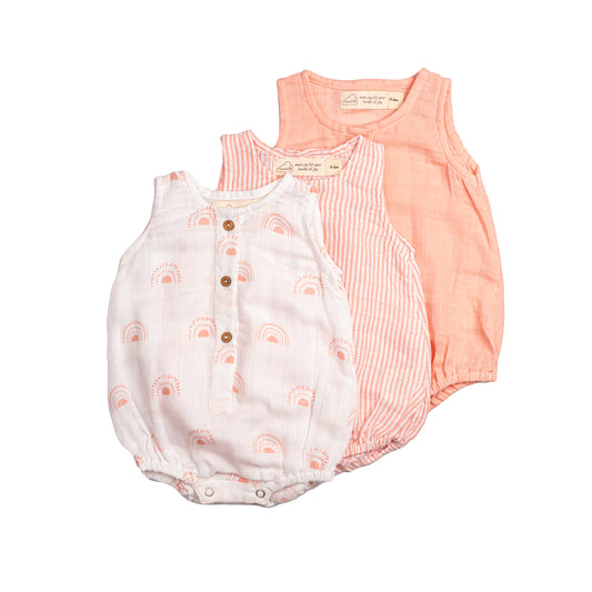 Organic Muslin Baby Romper (Pack of 3) – Rainbow (0-6 Months)