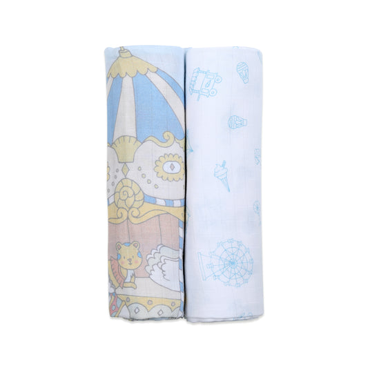 Organic Muslin Swaddles (Set of 2) - Carnival Blue (0-6 Months)