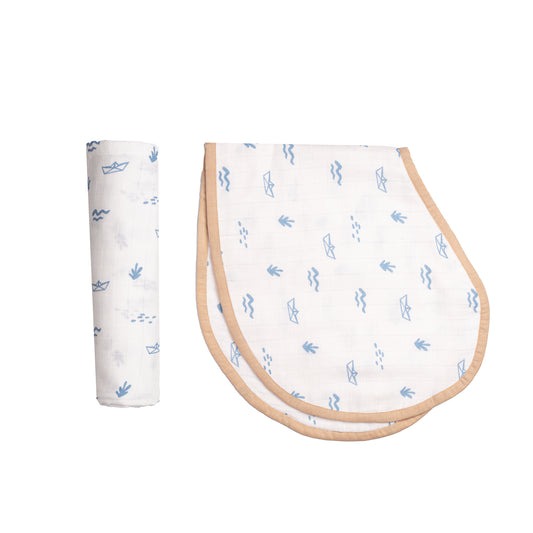 Swaddle & Burp Cloth Bib - Boat (0-12 Months)