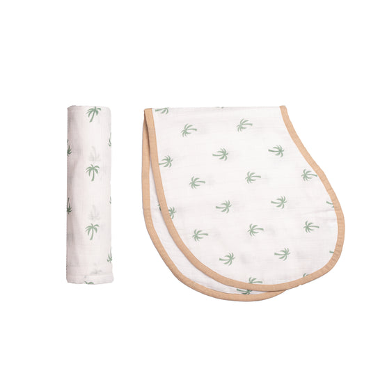 Swaddle & Burp Cloth Bib - Palm (0-12 Months)