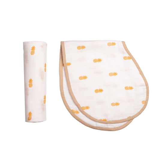 Swaddle & Burp Cloth Bib - Pineapple (0-12 Months)