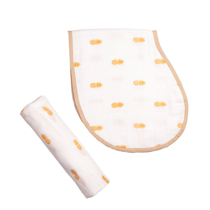 Swaddle & Burp Cloth Bib - Pineapple (0-12 Months)