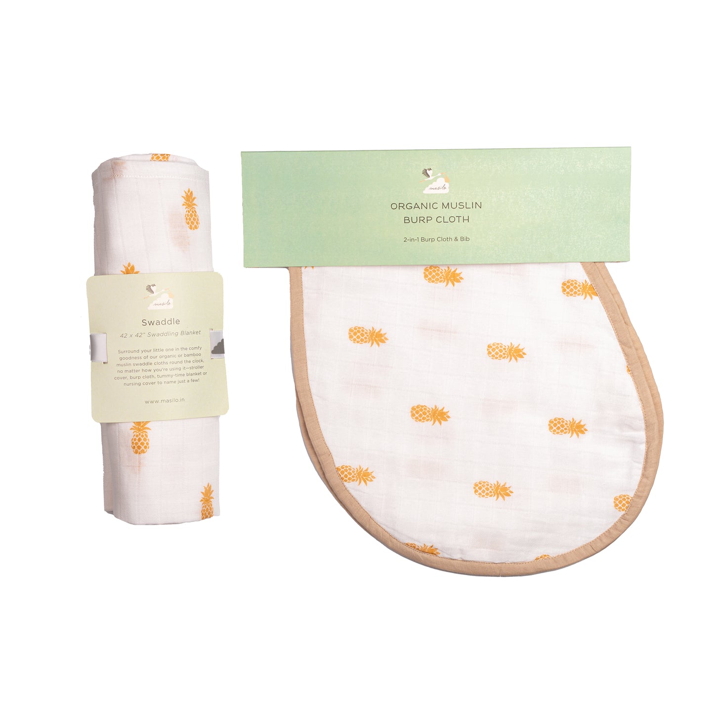 Swaddle & Burp Cloth Bib - Pineapple (0-12 Months)