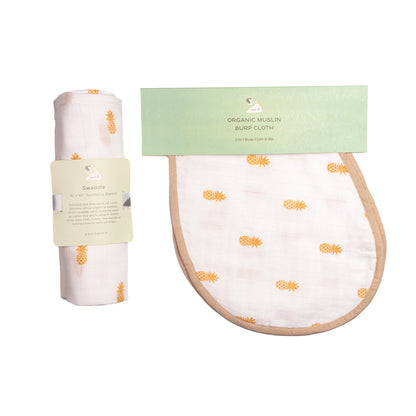 Swaddle & Burp Cloth Bib - Pineapple (0-12 Months)