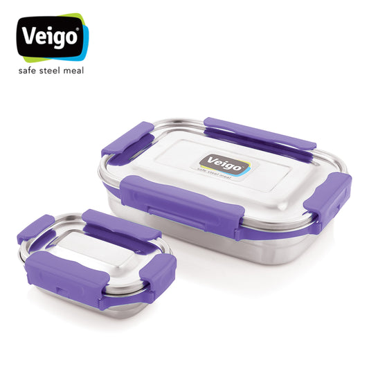 Veigo Maxosteel Jumbo Stainless Steel Lunch Box with Veg Box (All Ages)