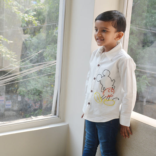 Mouse Embellished Shirt - White (1-14 Years)