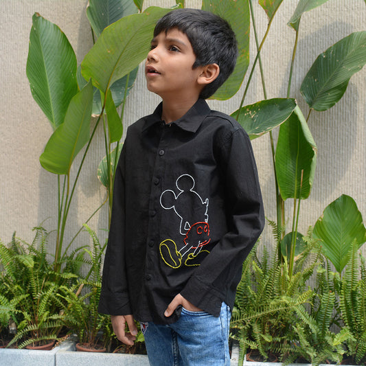 Mouse Embellished Shirt - Black (1-14 Years)