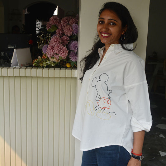 Mouse Embellished Women Shirt - White (Adults)