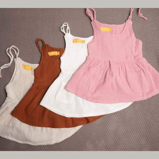 Solid Spaghetti Muslin Cotton Frocks with Pocket (0-2 Years)