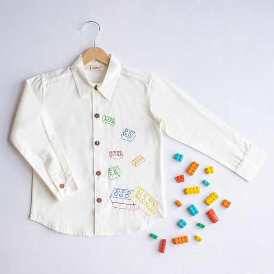 Building Blocks Embroidered Unisex Shirt - White (1-10 Years)