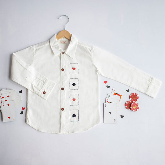 Playing Cards Embroidered Shirt - White (1-14 Years)