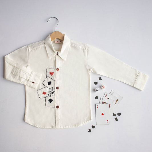 Playing Cards & Dice Embroidered Shirt - White (1-14 Years)