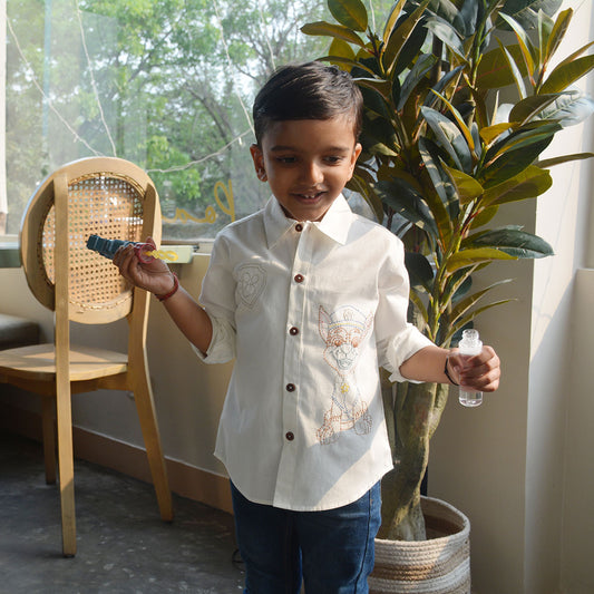 Pup Police Embroidered Shirt - White (1-10 Years)