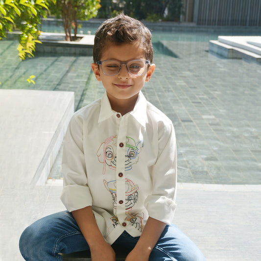 Pup Police Force Embroidered Shirt - White (1-10 Years)