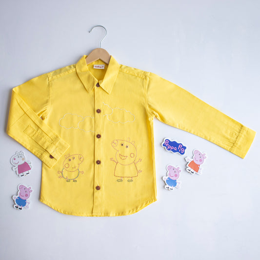 Sibling Pigs Embroidered Unisex Shirt - Yellow (1-8 Years)