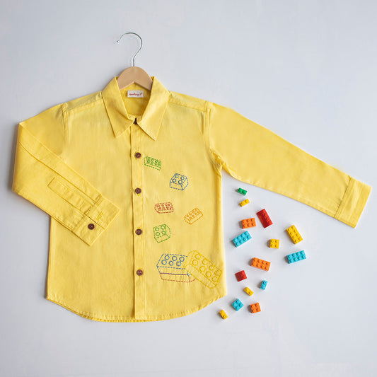 Building Blocks Embroidered Unisex Shirt - Yellow (1-8 Years)