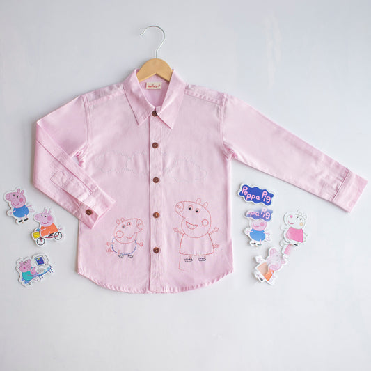 Sibling Pigs Embroidered Unisex Shirt - Light Pink (1-8 Years)