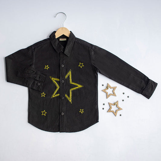 Stars Party Embroidered Shirt - Black (1-14 Years)