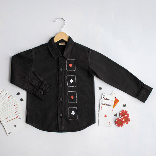 Playing Cards Embroidered Shirt - Black (1-10 Years)
