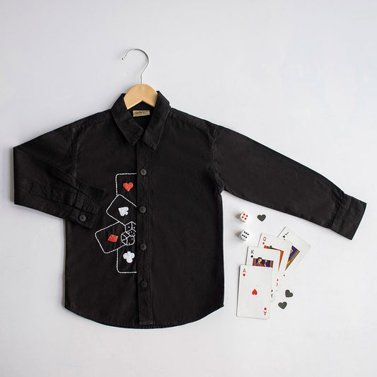 Playing Cards & Dice Embroidered Shirt - Black (1-10 Years)