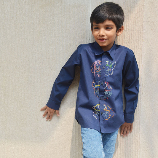 Pup Police Force Embroidered Shirt - Navy (1-10 Years)
