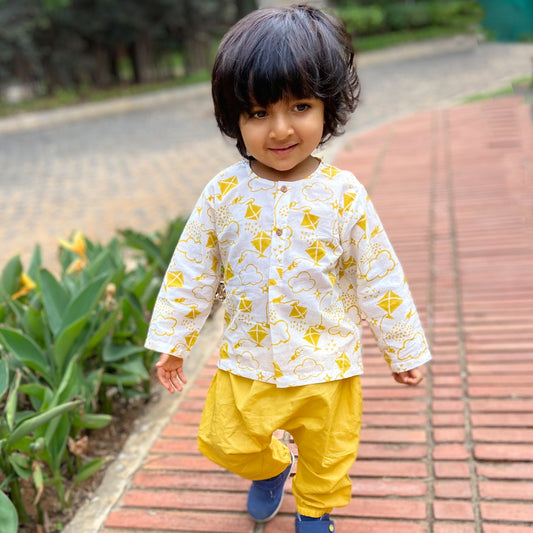 Organic Patang Kurta With Yellow Pants (6 Months - 7 Years)