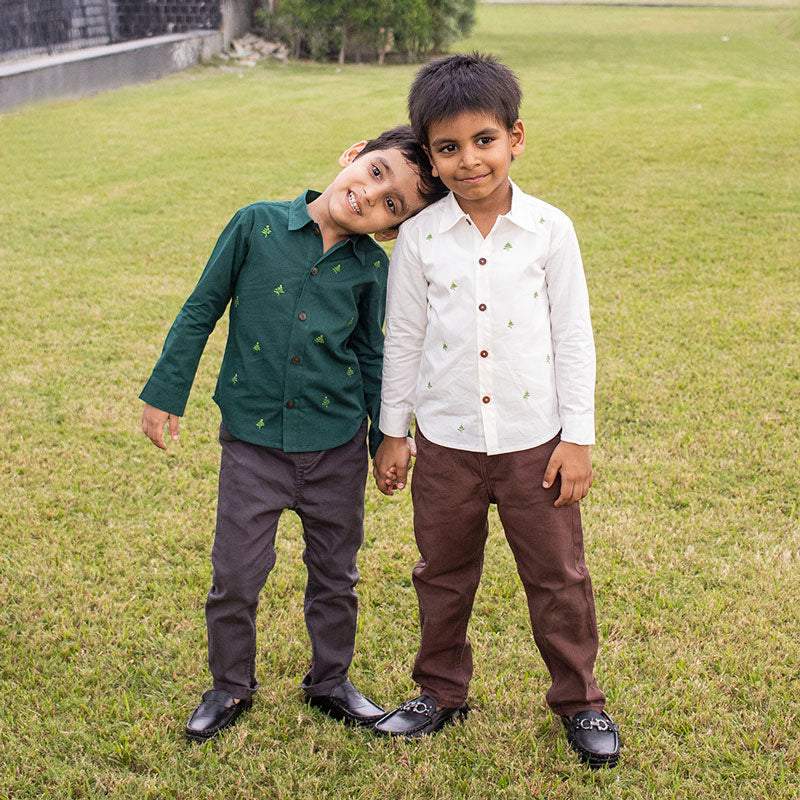 Pined Pine Trees Embroidered Formal Shirt (1-8 Years)