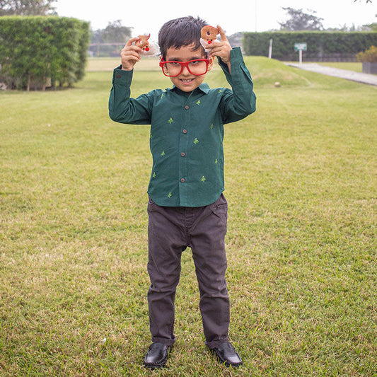 Pined Pine Trees Embroidered Formal Shirt (1-8 Years)