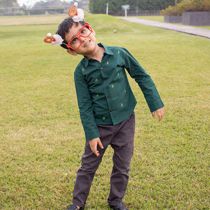 Pined Pine Trees Embroidered Formal Shirt (1-8 Years)