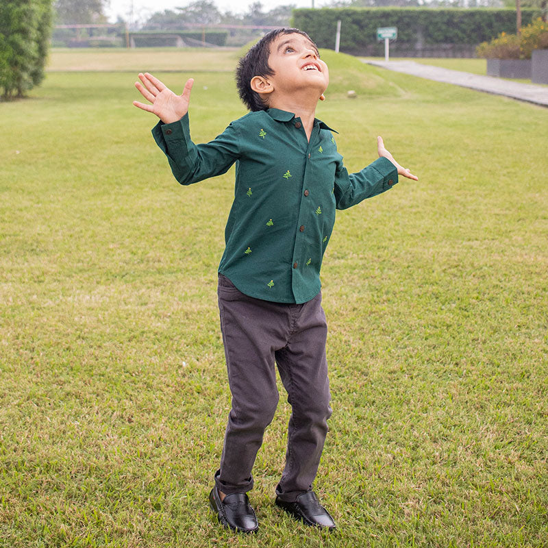 Pined Pine Trees Embroidered Formal Shirt (1-8 Years)