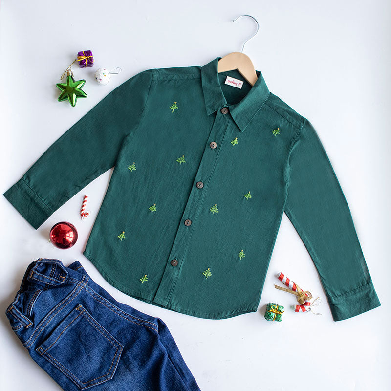 Pined Pine Trees Embroidered Formal Shirt (1-8 Years)