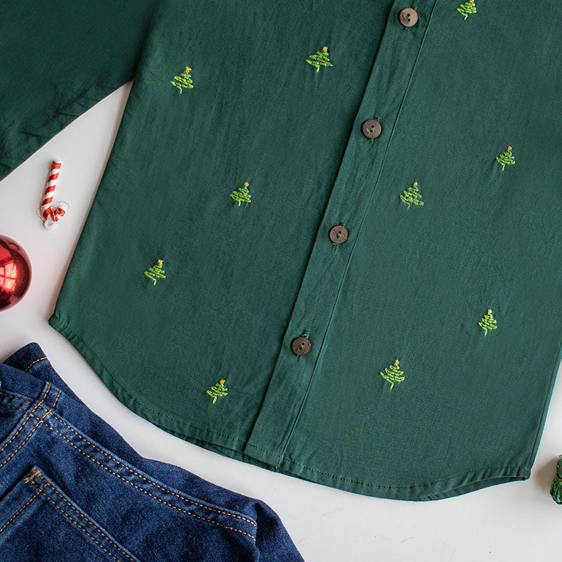 Pined Pine Trees Embroidered Formal Shirt (1-8 Years)