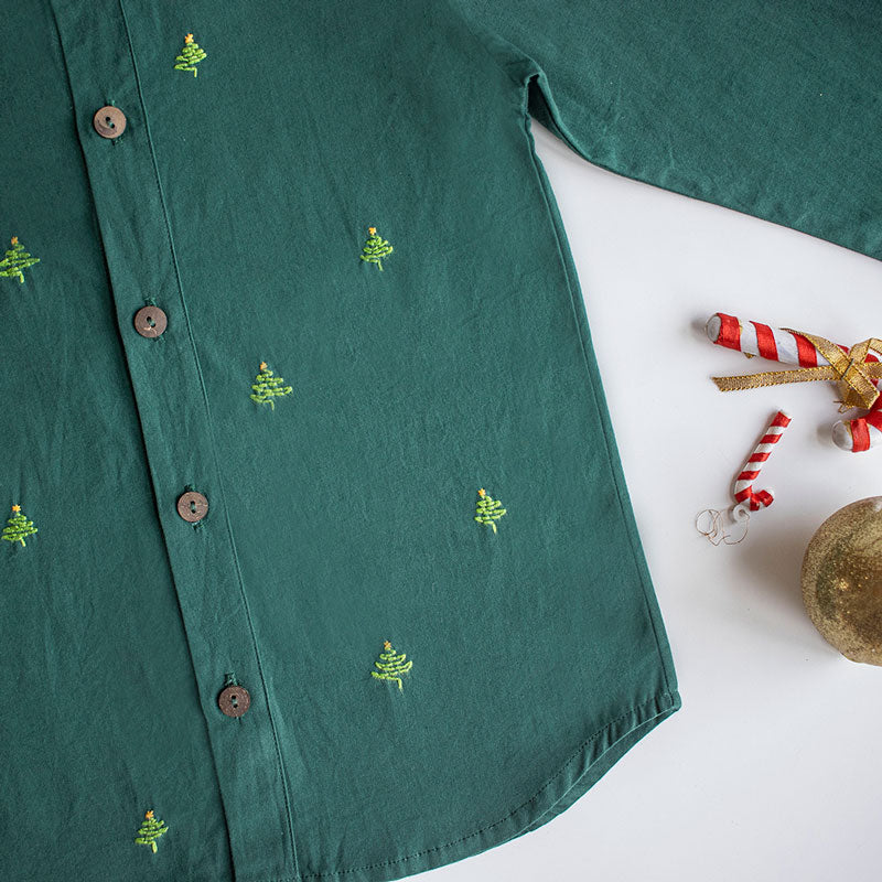 Pined Pine Trees Embroidered Formal Shirt (1-8 Years)