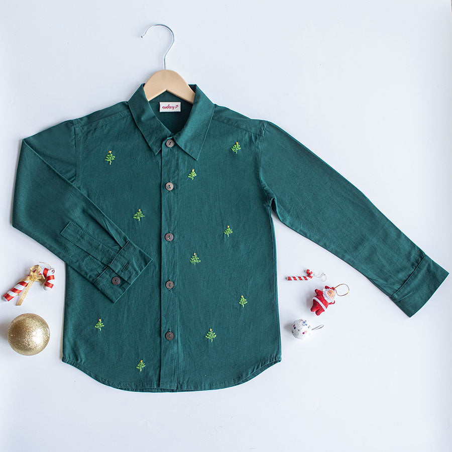 Pined Pine Trees Embroidered Formal Shirt (1-8 Years)