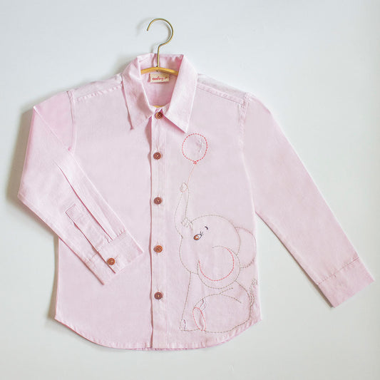 Pinky Elephant Embroidered Formal Shirt (1-8 Years)