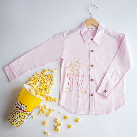 Popcorn Embroidered Unisex Shirt - Light Pink (1-8 Years)