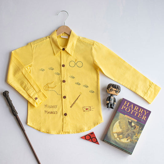 Potter - Magic Inspired Embroidered Unisex Shirt - Yellow (1-8 Years)