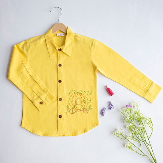 Pumpkin Carriage Embroidered Shirt - Yellow (1-8 Years)
