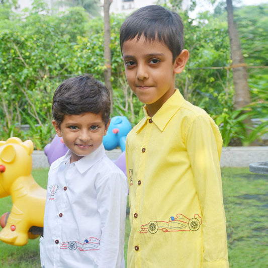 Race Car Embroidered Shirt - Yellow (1-8 Years)