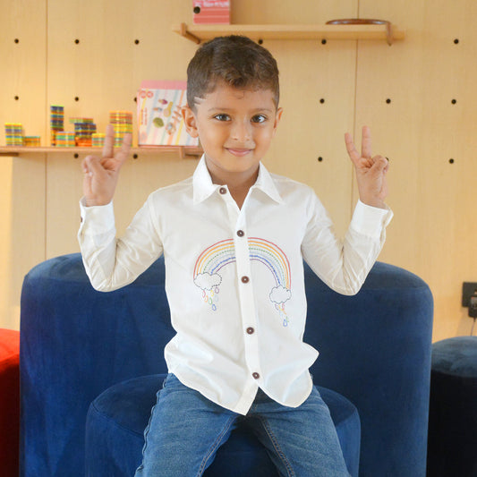 Rainbow Embroidered Shirt - White (1-14 Years)