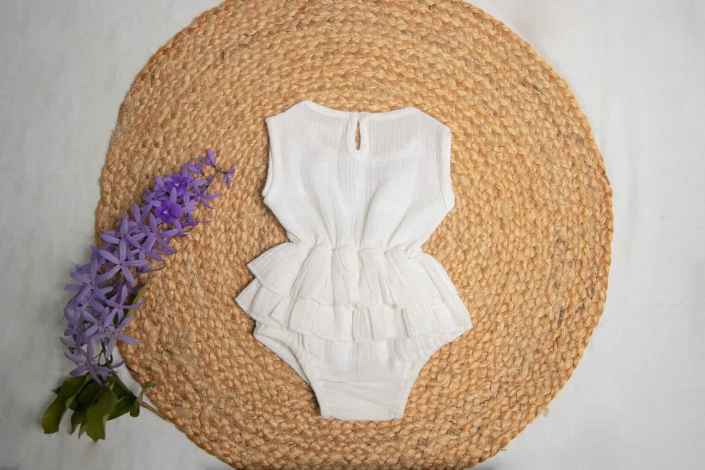 Muslin Cotton Sleeveless Ruffle Romper (0-2 Years)