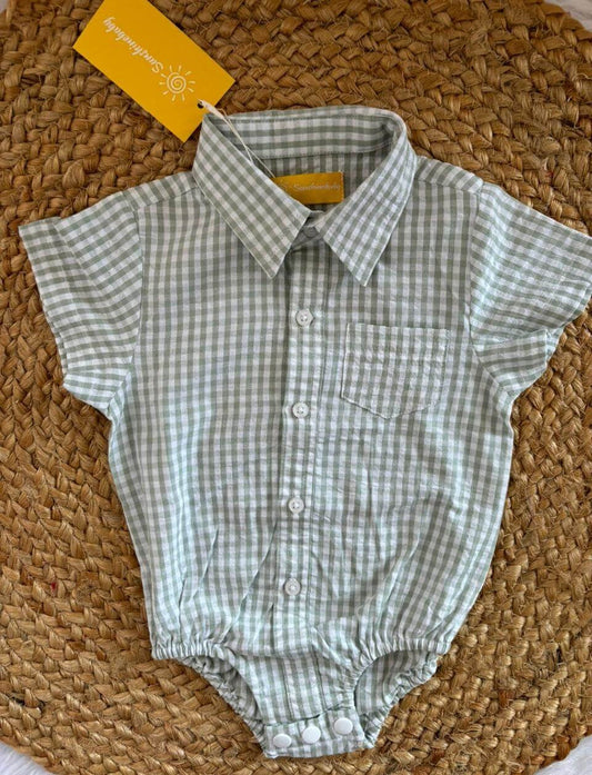 Baby Boy Checked Cotton Shirt Rompers (0-2 Years)