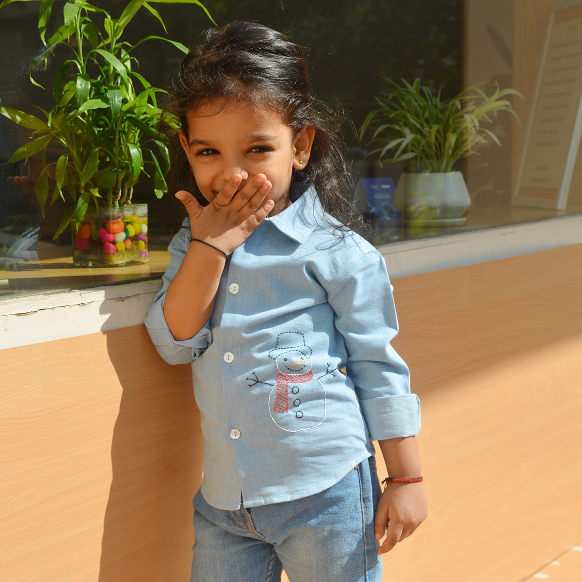 Snowman Embroidered Denim Shirt (1-10 Years)