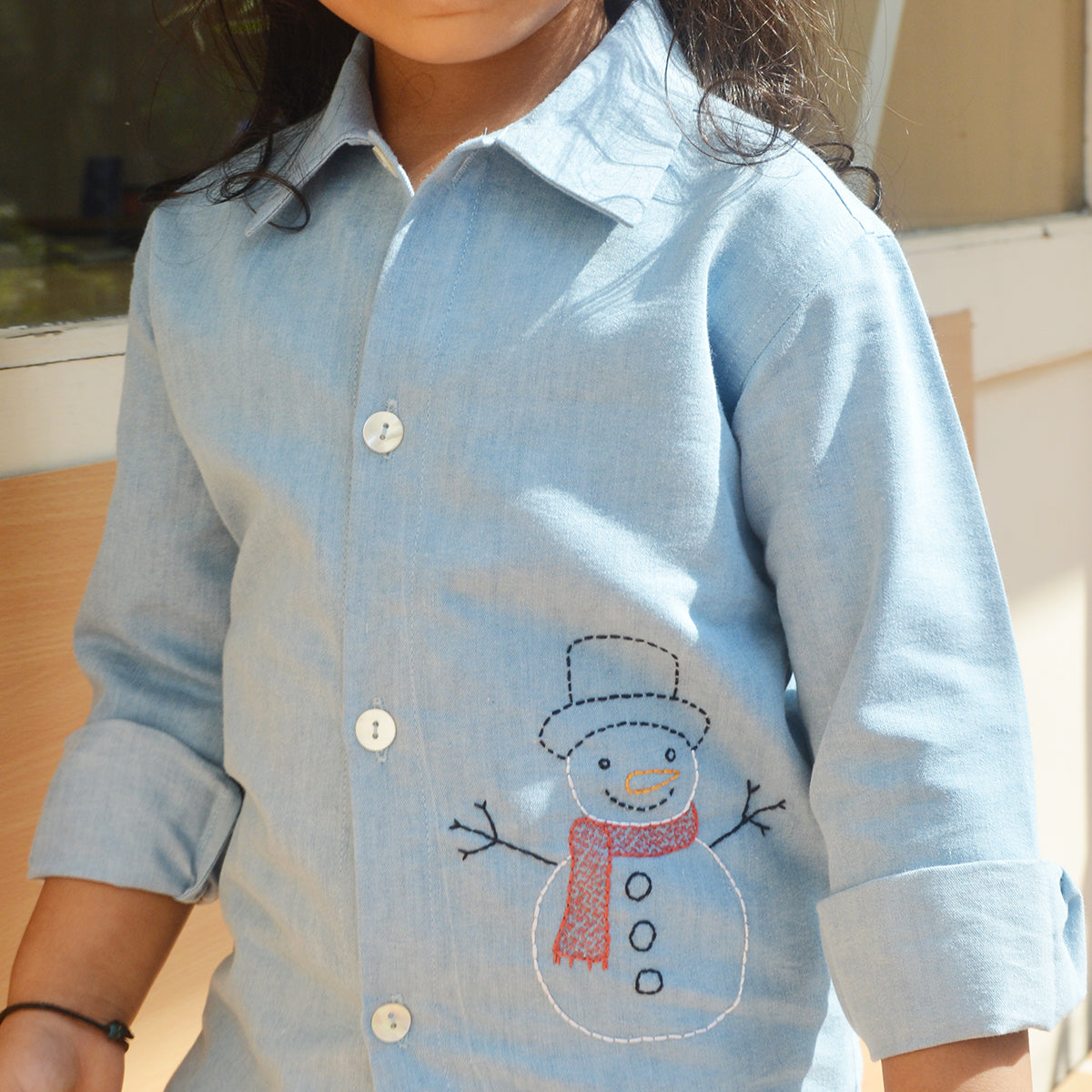 Snowman Embroidered Denim Shirt (1-10 Years)