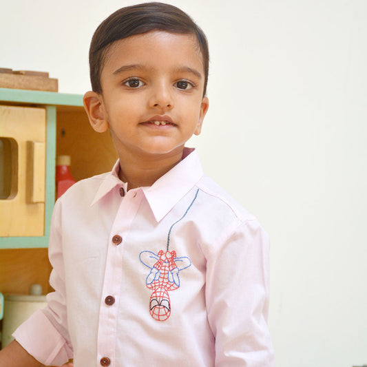 Spidey Embroidered Shirt - Light Pink (1-8 Years)