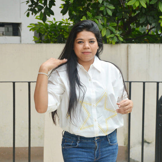 Stars Party Embroidered Shirt for Women - White (Adults)